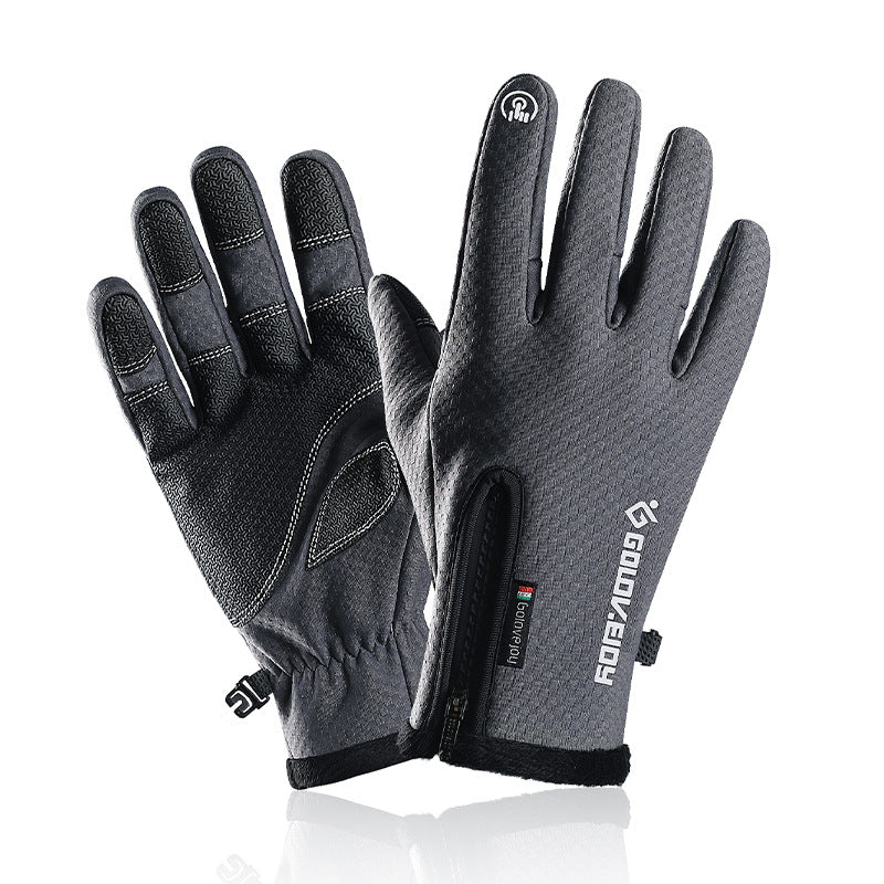 Winter Outdoor Riding Touch Screen Gloves Plus Velvet Zipper