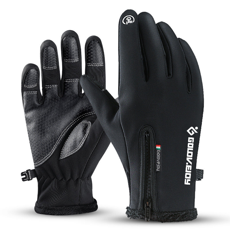 Winter Outdoor Riding Touch Screen Gloves Plus Velvet Zipper